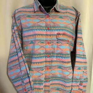 Vintage 80’s-90s Wrangler Aztec Western Striped Multicolor Shirt 16 -36 Large